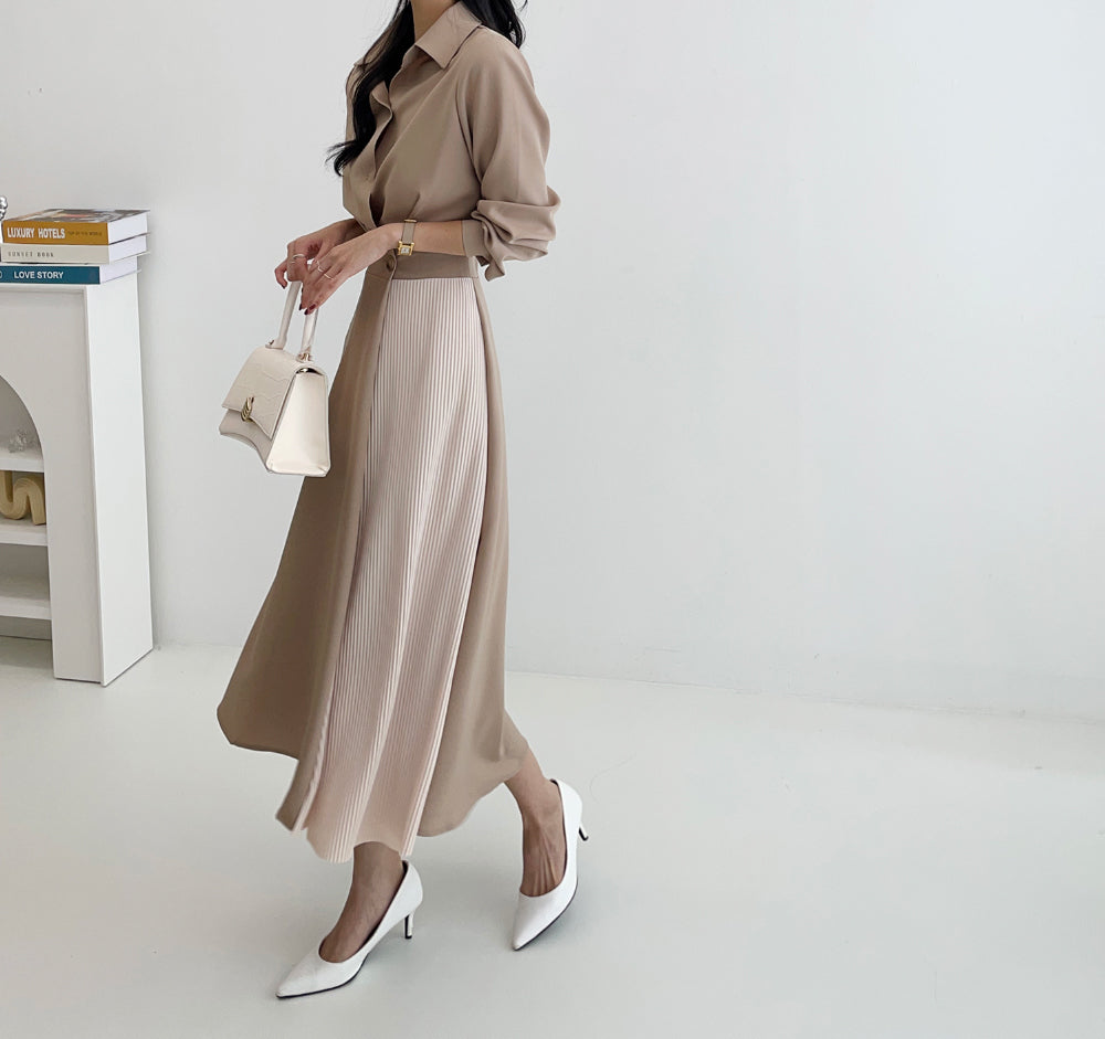 CGB7735-85B 秋季拼色收腰顯瘦襯衫連衣裙(3色)