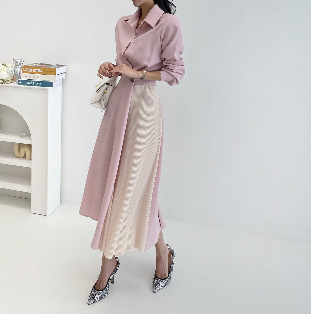 CGB7735-85B 秋季拼色收腰顯瘦襯衫連衣裙(3色)