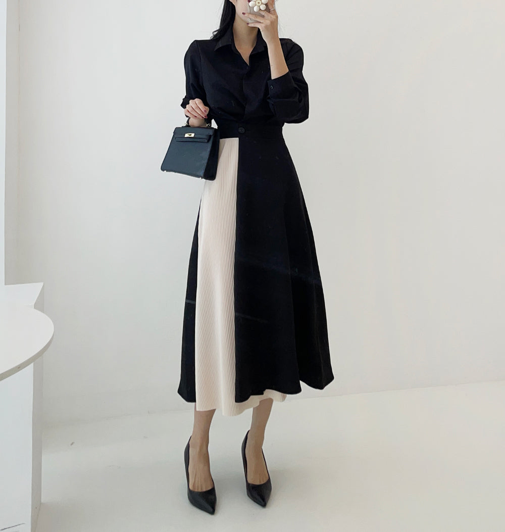 CGB7735-85B 秋季拼色收腰顯瘦襯衫連衣裙(3色)