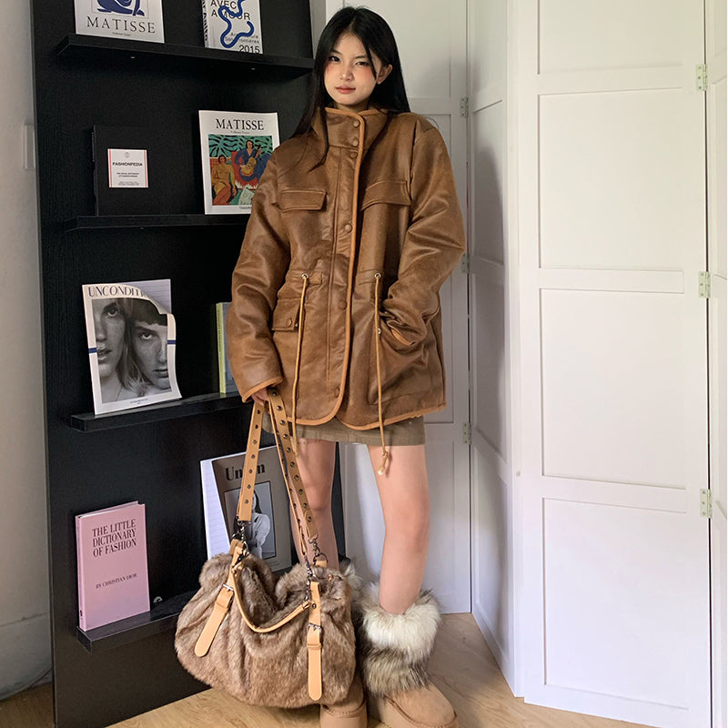 CGC0039-73B 冬美式高級感小眾加厚絨棉服寬鬆復古兩面穿羊羔毛棉衣