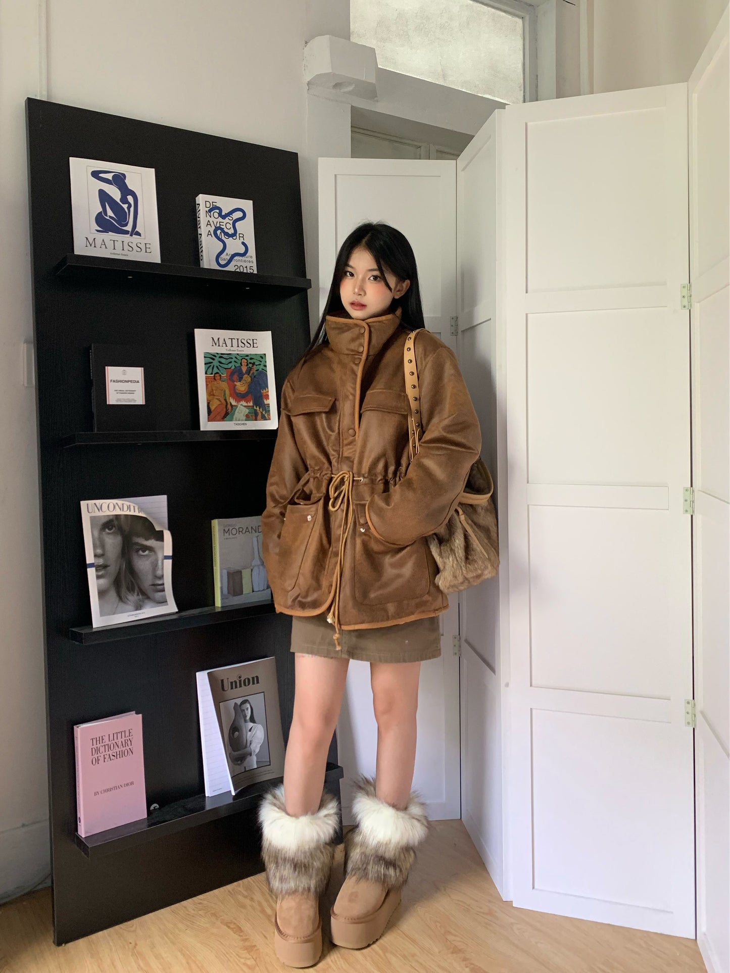 CGC0039-73B 冬美式高級感小眾加厚絨棉服寬鬆復古兩面穿羊羔毛棉衣