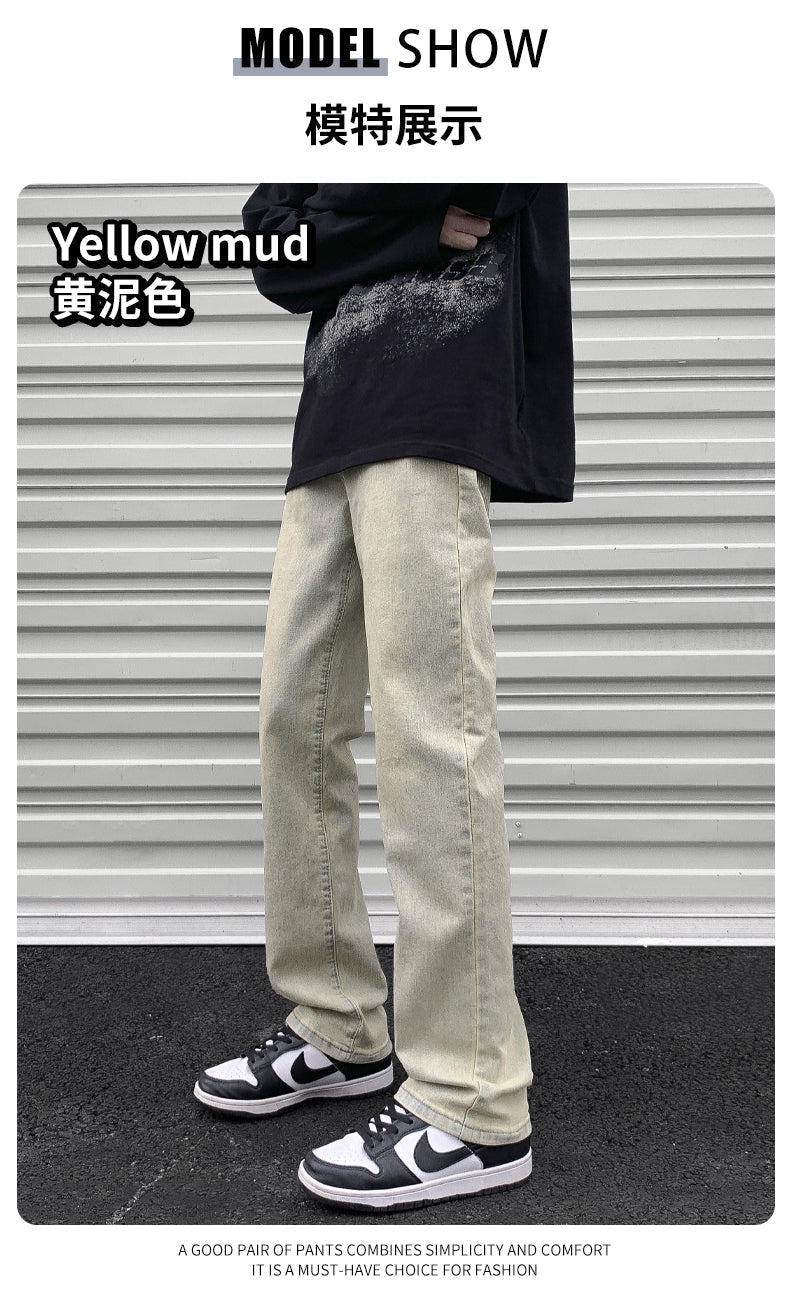 CBAJ-N87JR-5-1B 黃泥染復古洗水牛仔褲