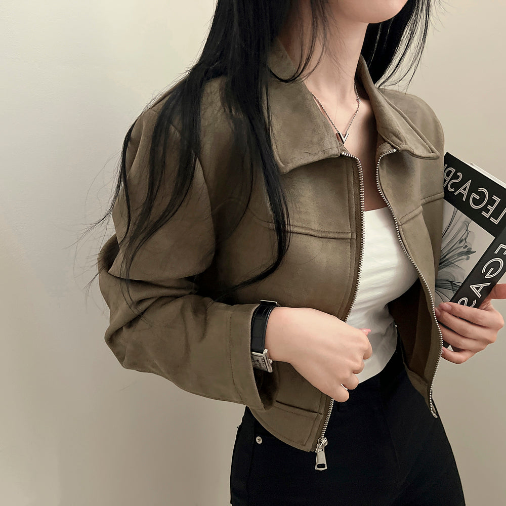 CGC1915-36H 韓系簡約百搭皮絨外套春秋短夾克(3色)