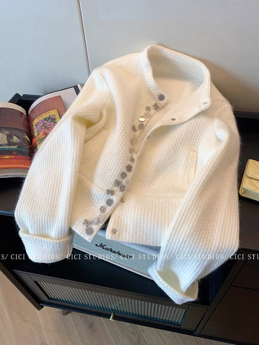 CGC7032-119B 秋冬多紐扣圓領針織外套