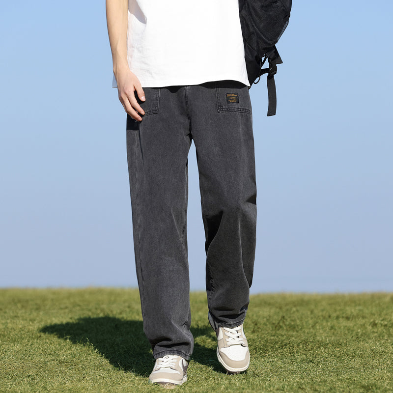 CBAT-G79-3-1B 牛仔褲男寬鬆卡其闊腿褲水洗休閒長褲子(4色)