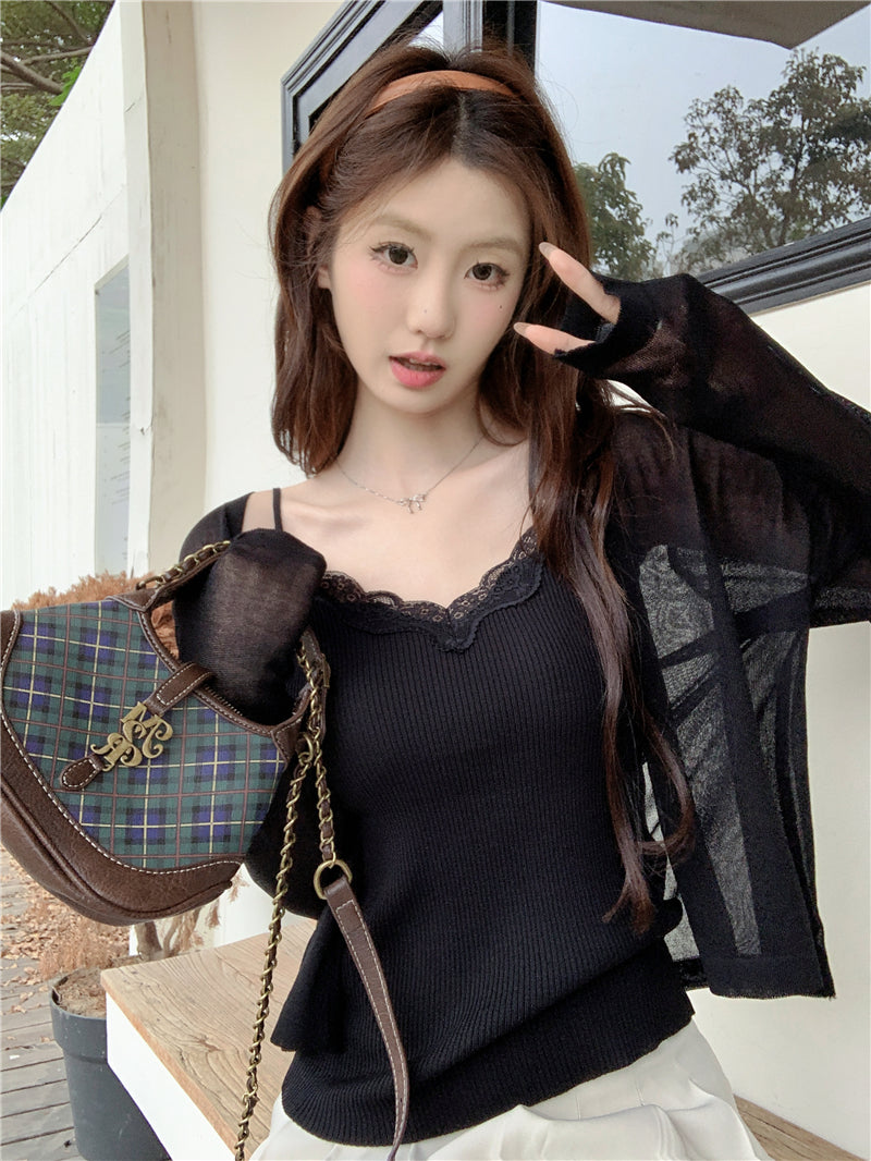 CGF80006-71B 春夏蕾絲內搭吊帶背心+防嗮衫(6色)