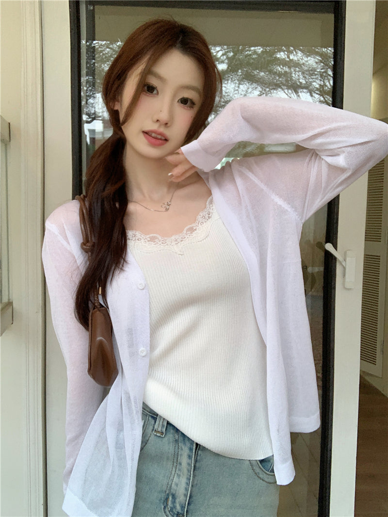 CGF80006-71B 春夏蕾絲內搭吊帶背心+防嗮衫(6色)