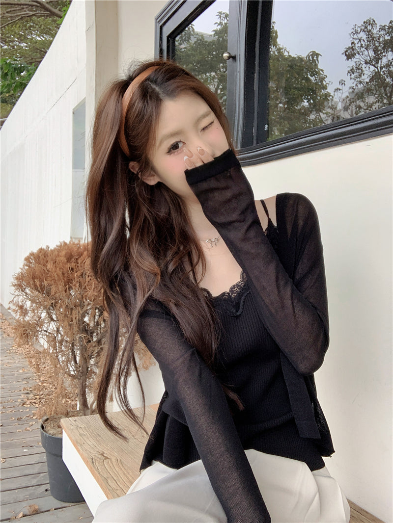 CGF80006-71B 春夏蕾絲內搭吊帶背心+防嗮衫(6色)