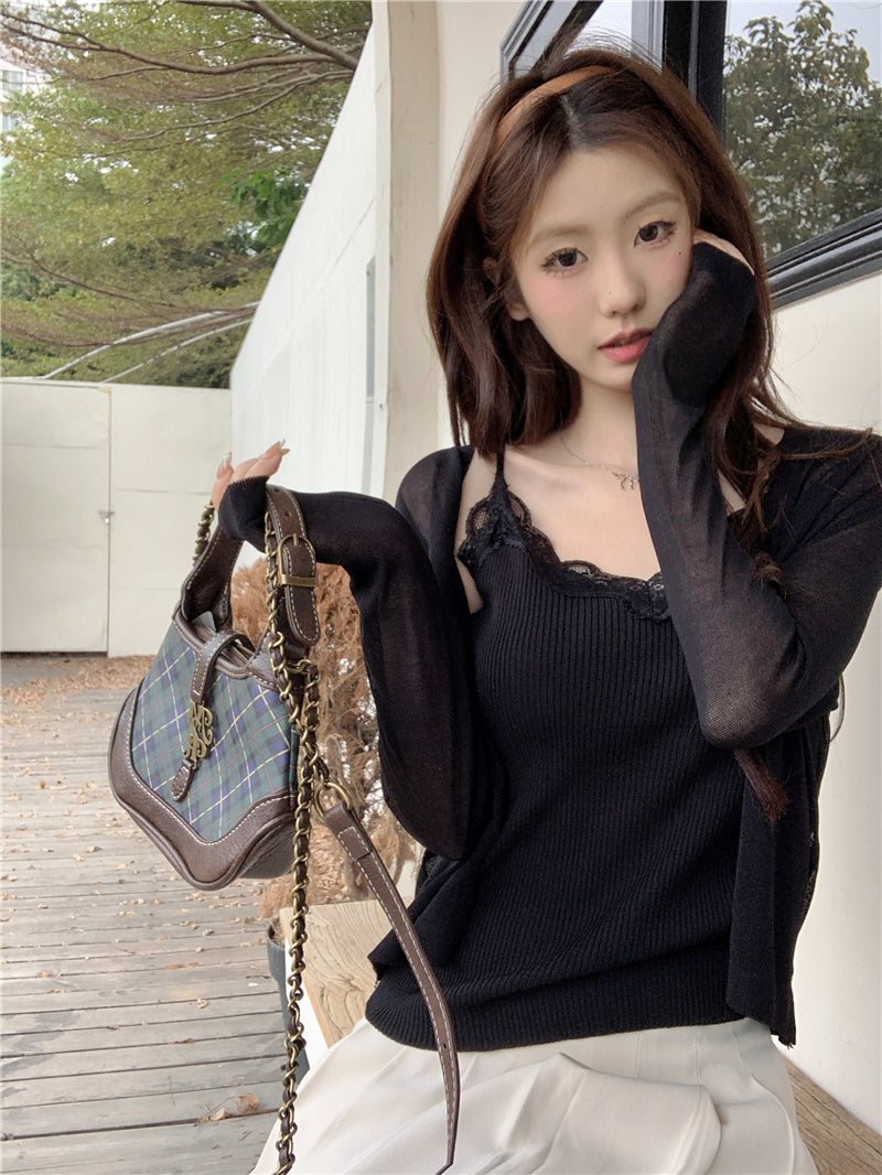 CGF80006-71B 春夏蕾絲內搭吊帶背心+防嗮衫(6色)