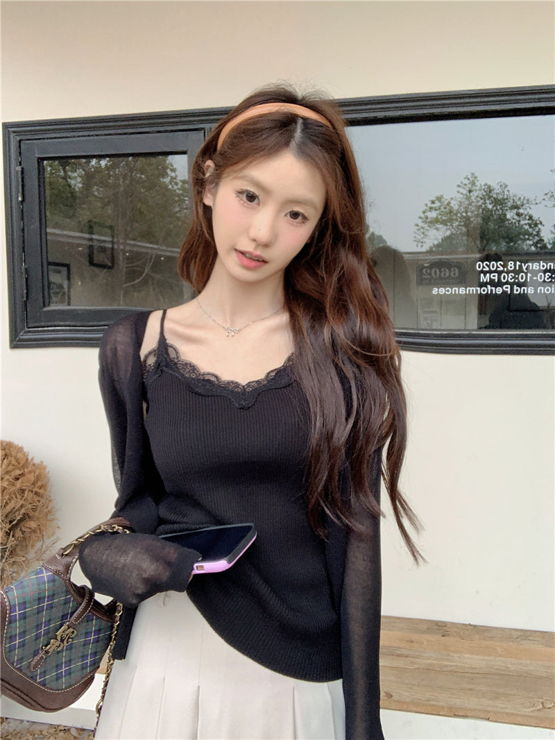 CGF80006-71B 春夏蕾絲內搭吊帶背心+防嗮衫(6色)