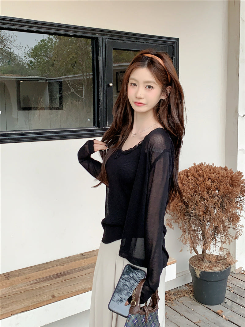 CGF80006-71B 春夏蕾絲內搭吊帶背心+防嗮衫(6色)