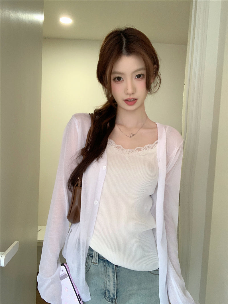 CGF80006-71B 春夏蕾絲內搭吊帶背心+防嗮衫(6色)