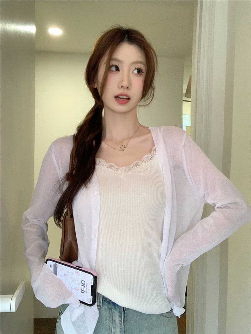 CGF80006-71B 春夏蕾絲內搭吊帶背心+防嗮衫(6色)