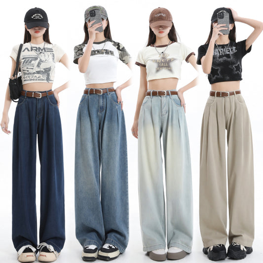 CGA79454-11B 春季牛仔高腰寬鬆直筒拖地褲(5色.常規.加長款)