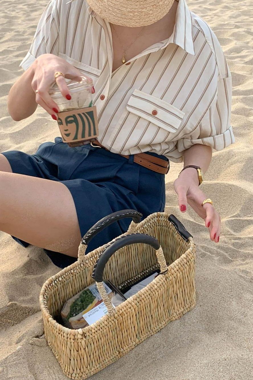 CGE11885-17B 基礎百搭款簡約條紋短袖襯衫(2色)