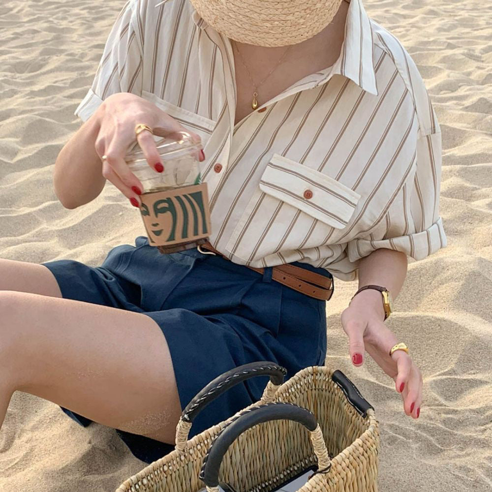 CGE11885-17B 基礎百搭款簡約條紋短袖襯衫(2色)