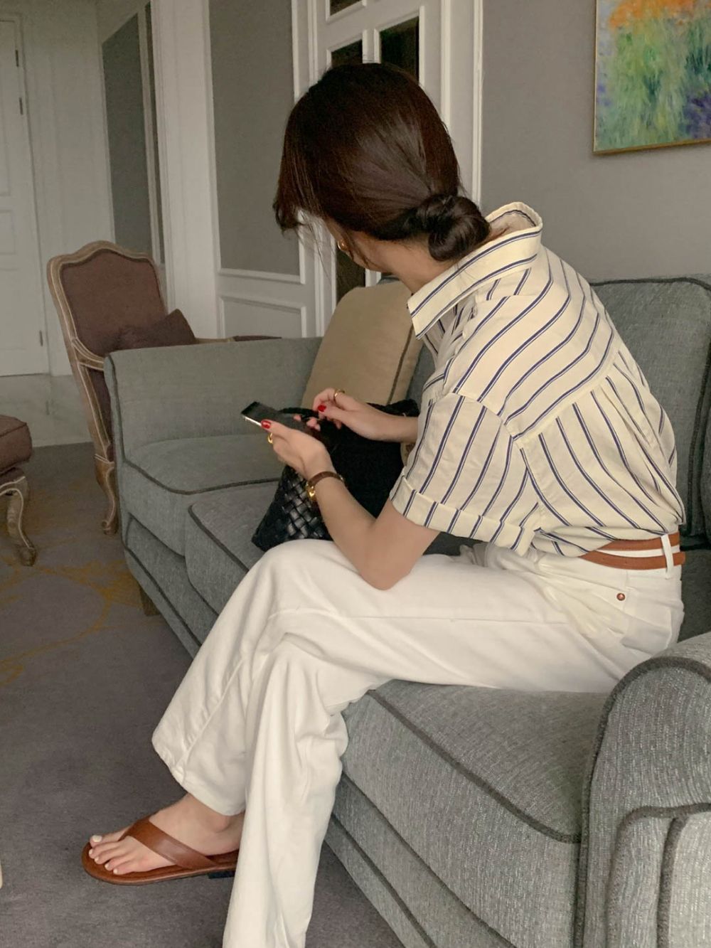 CGE11885-17B 基礎百搭款簡約條紋短袖襯衫(2色)