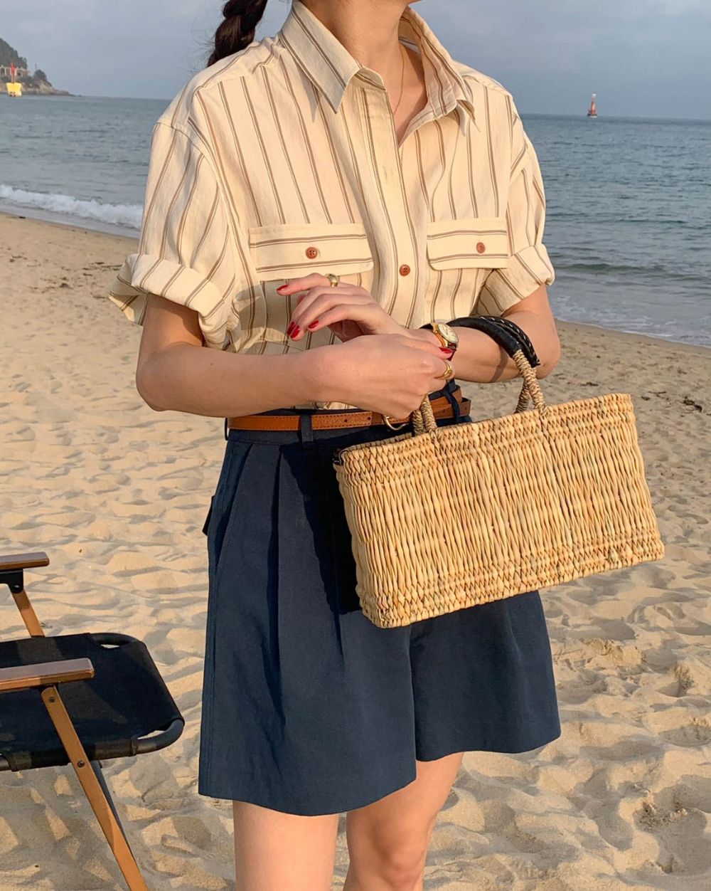 CGE11885-17B 基礎百搭款簡約條紋短袖襯衫(2色)