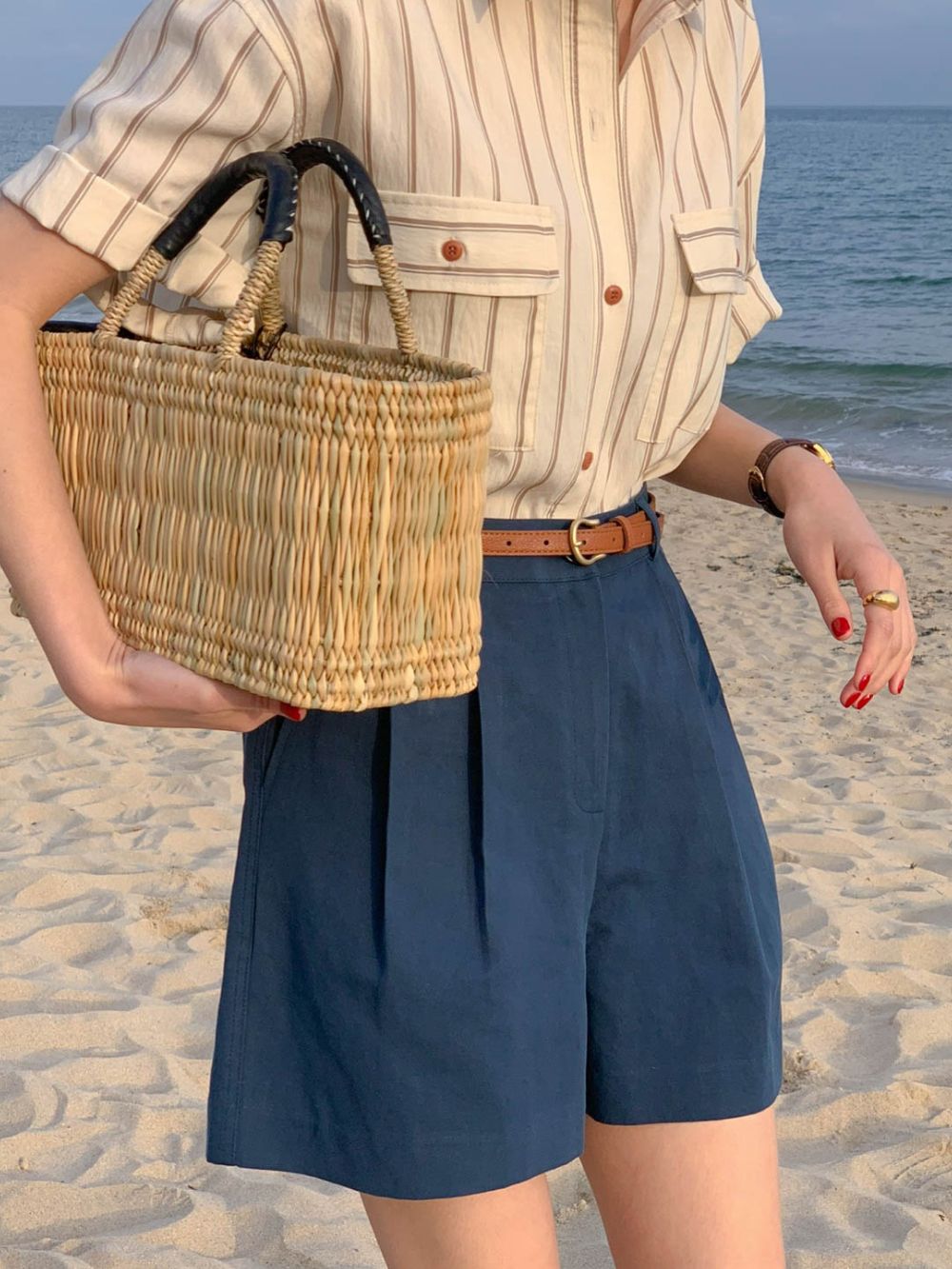 CGE11885-17B 基礎百搭款簡約條紋短袖襯衫(2色)