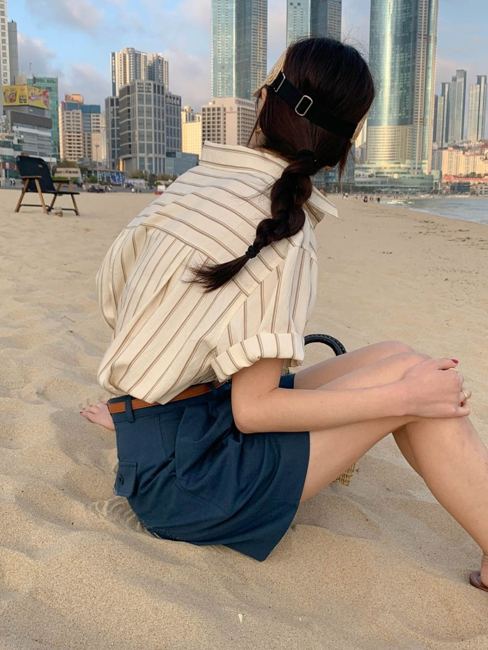 CGE11885-17B 基礎百搭款簡約條紋短袖襯衫(2色)