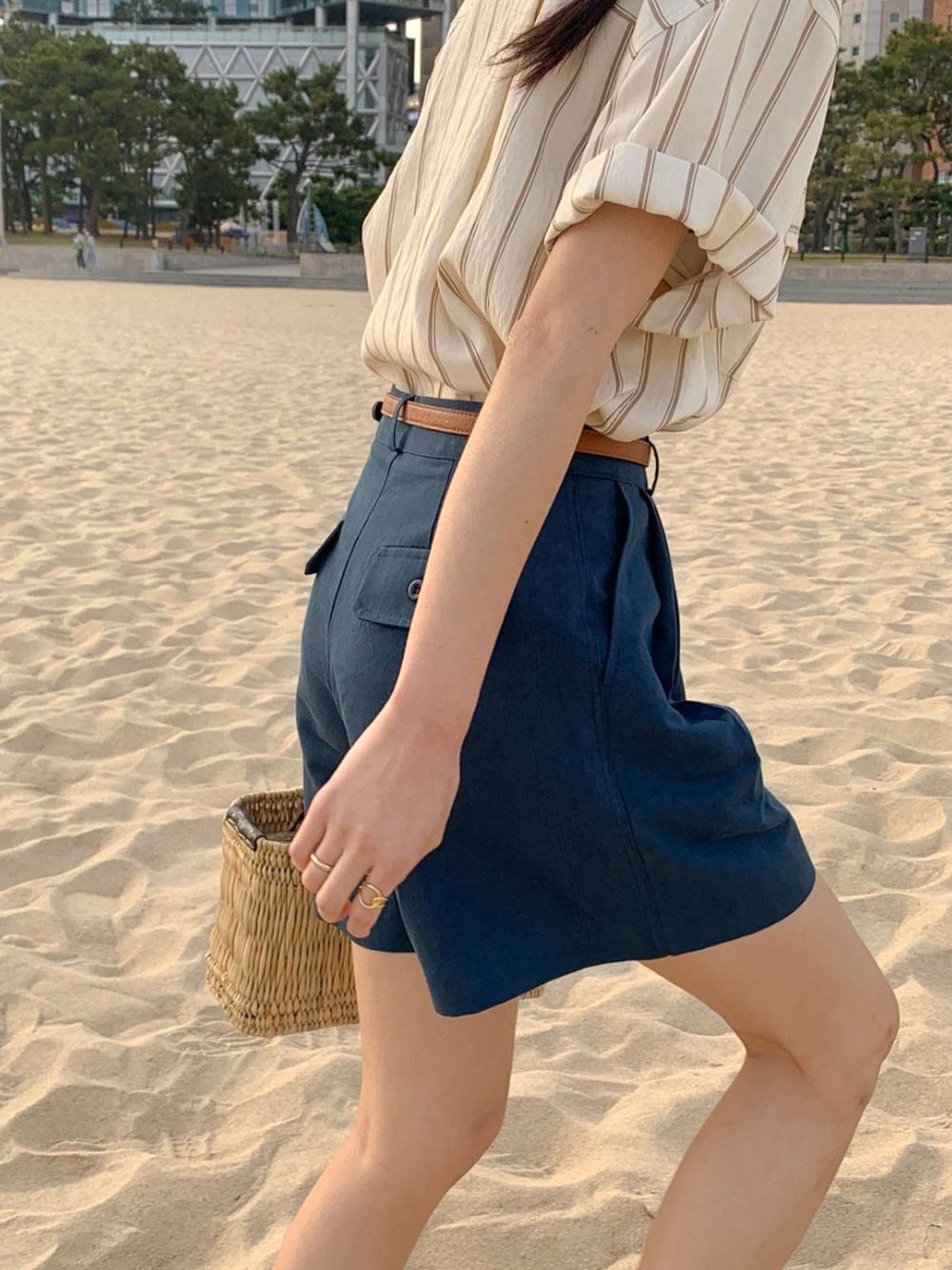 CGE11885-17B 基礎百搭款簡約條紋短袖襯衫(2色)