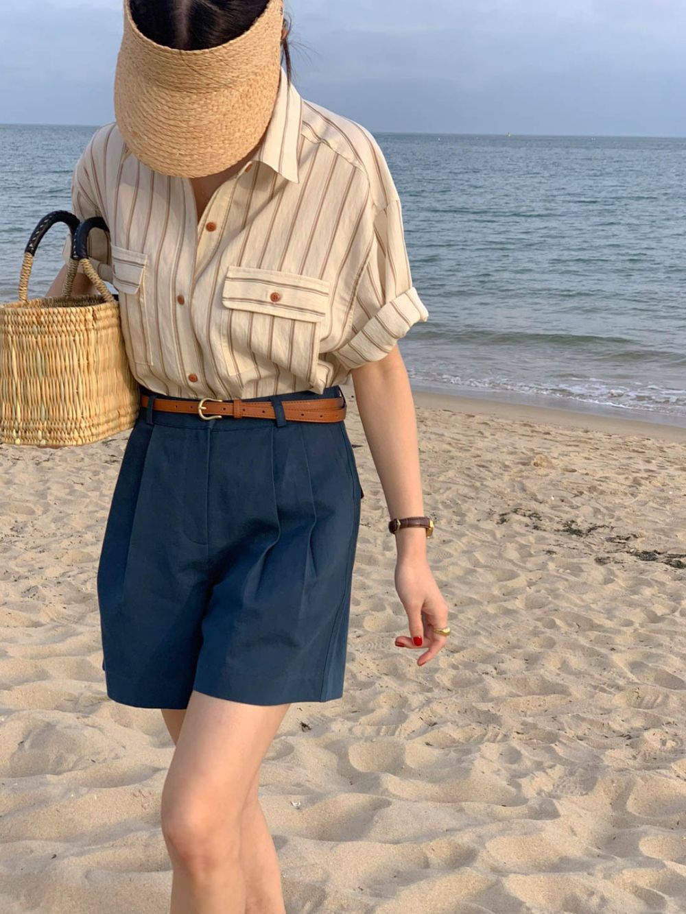 CGE11885-17B 基礎百搭款簡約條紋短袖襯衫(2色)