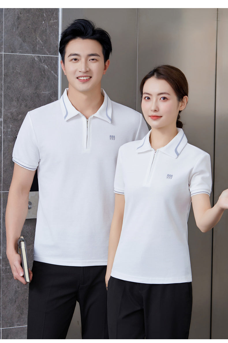 CGE69902-33B 休閒百搭白色T恤夏簡約POLO領(男女同款)