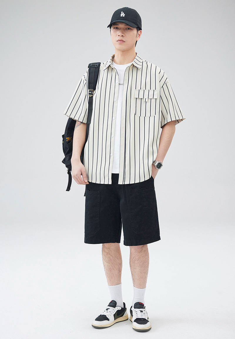 CBEMYC24-4110-1B 夏季休閒短袖襯衫男日系拼接撞色襯衣(3色)