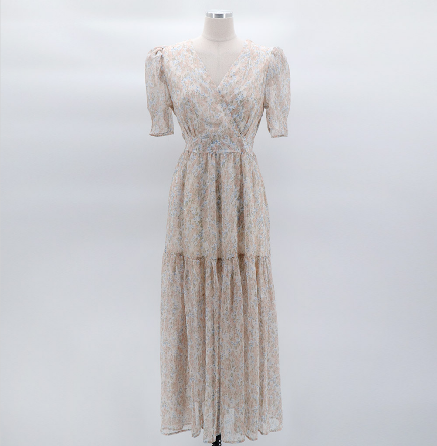 CGB1903-36H 小清新甜美碎花連衣裙夏季V領長裙泡泡袖韓國chic(2色)