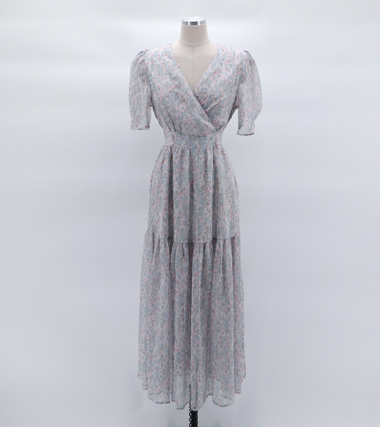 CGB1903-36H 小清新甜美碎花連衣裙夏季V領長裙泡泡袖韓國chic(2色)