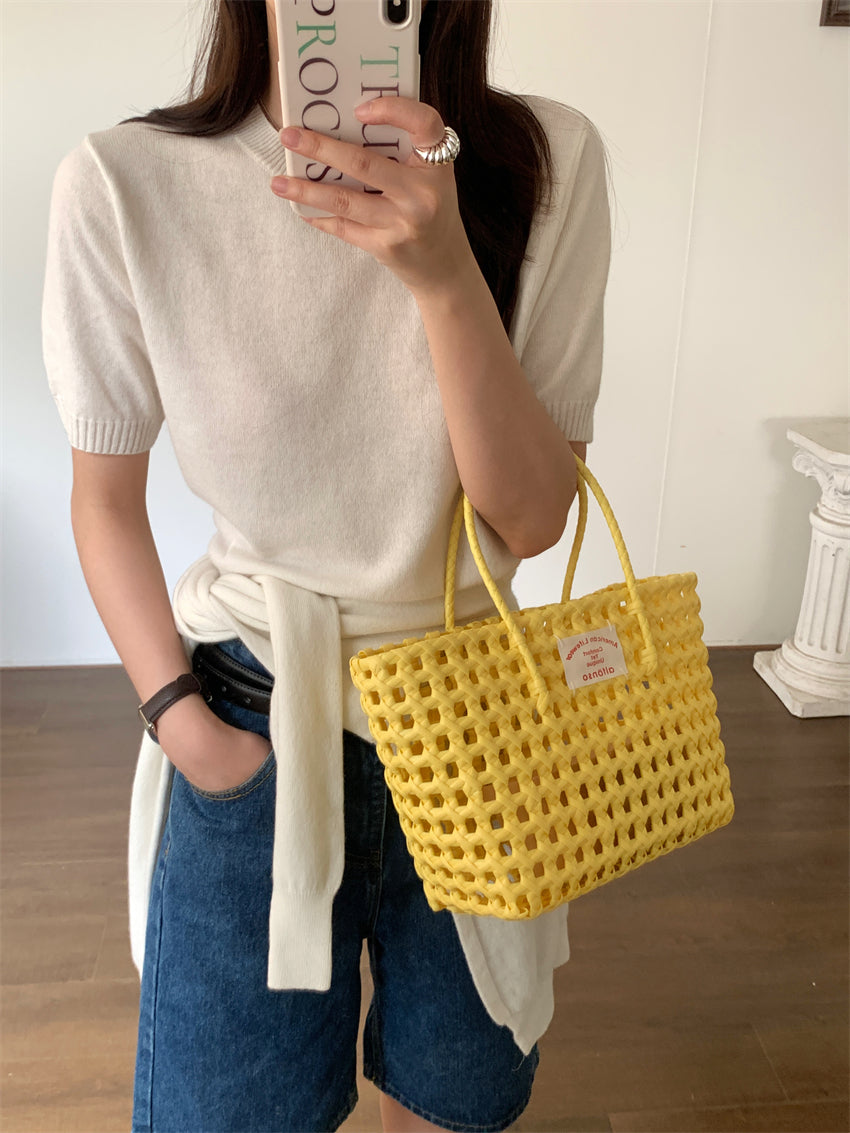 CGE9090-120B 百搭圓領短袖薄款毛衣+送同色披肩(2色)