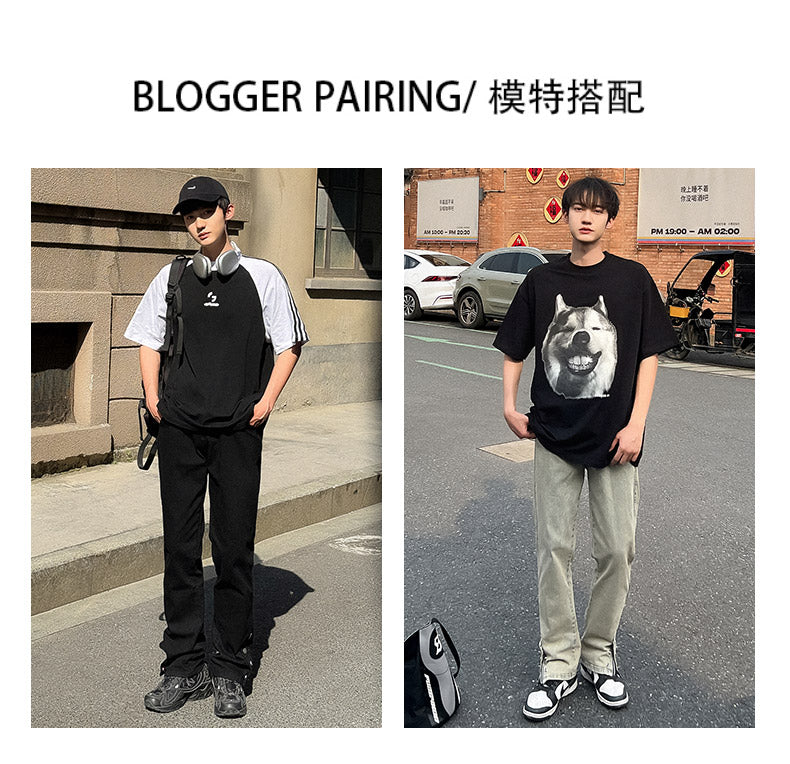 CBAYD786-703-1B 復古機能潮牌拉鍊彈性男直筒港風牛仔長褲(3色)