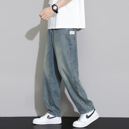 CBAT-G91-503-1B 春夏牛仔褲寬鬆復古闊腿褲繡標日系水洗休閒長褲