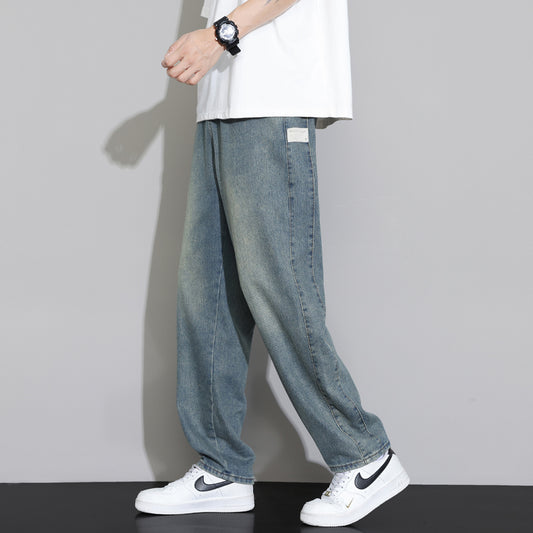 CBAT-G91-503-1B 春夏牛仔褲寬鬆復古闊腿褲繡標日系水洗休閒長褲