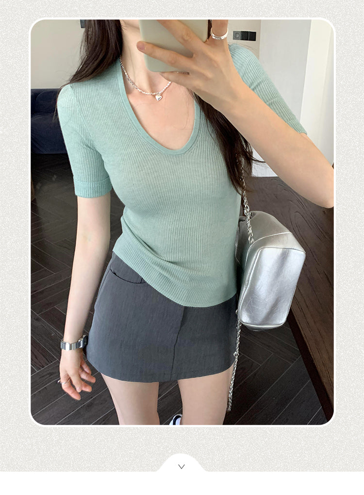 CGEM355-45B 針織上衣夏輕薄U領時尚短袖T恤(6色)