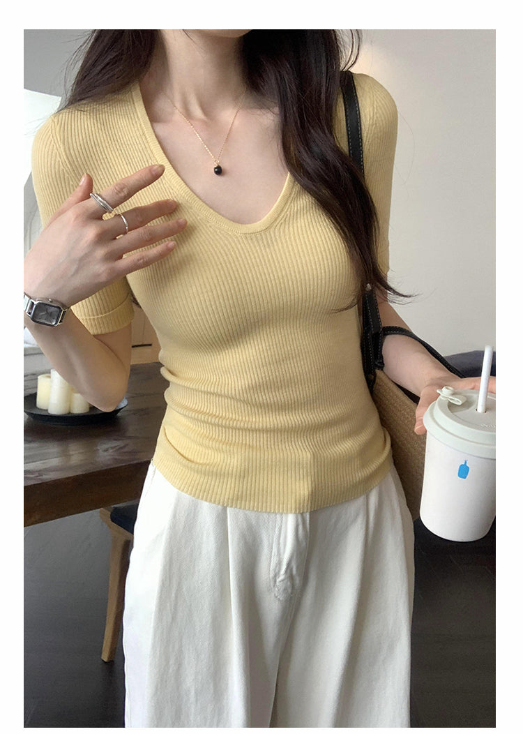 CGEM355-45B 針織上衣夏輕薄U領時尚短袖T恤(6色)