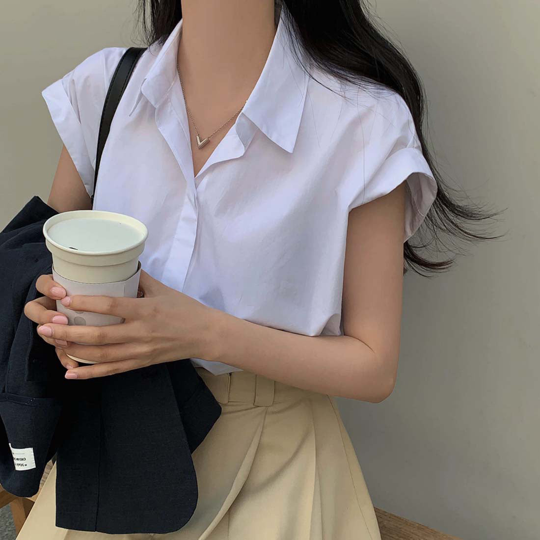 CGE3760-47B 極簡休閒經典百搭卷袖設計襯衫上衣(2色)