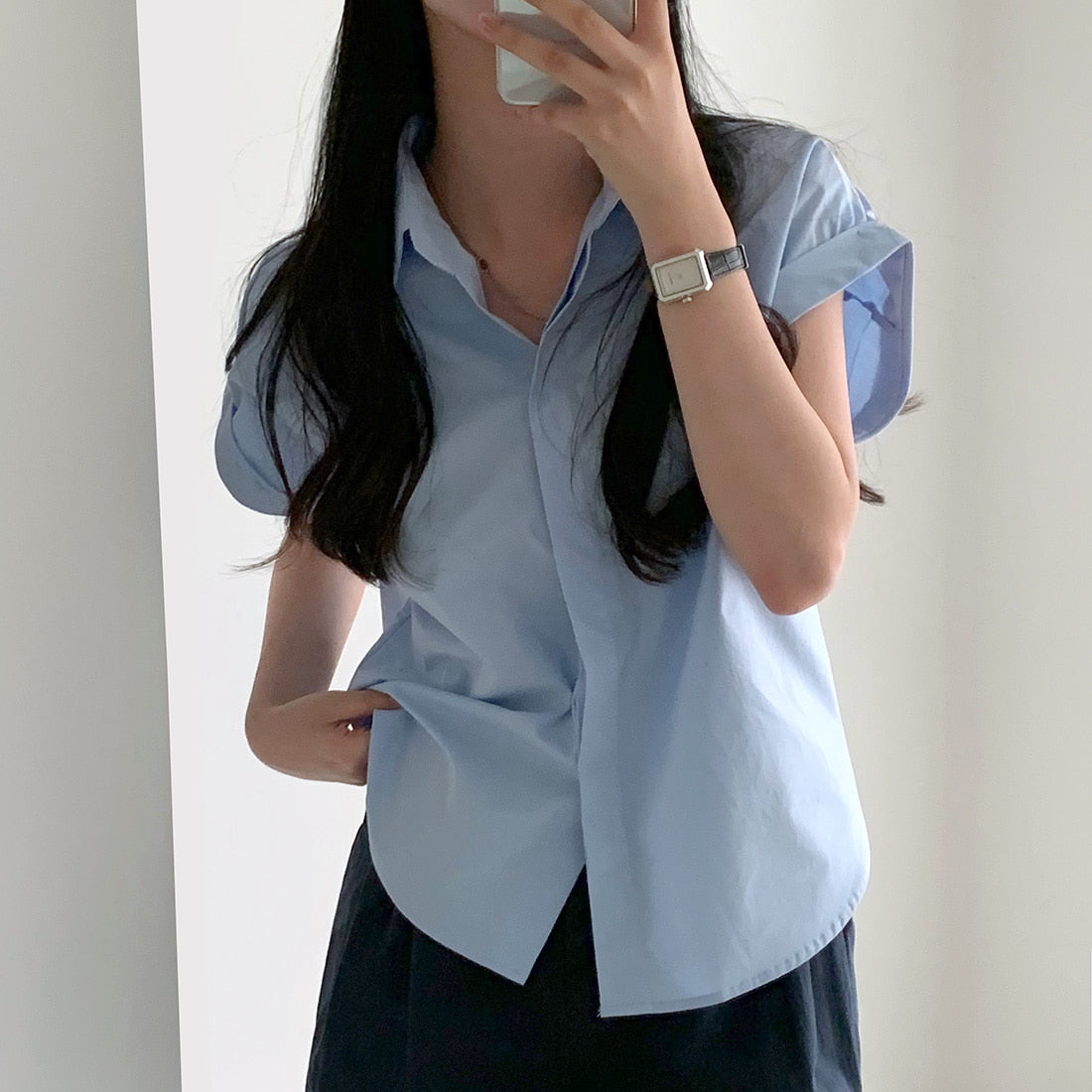 CGE3760-47B 極簡休閒經典百搭卷袖設計襯衫上衣(2色)