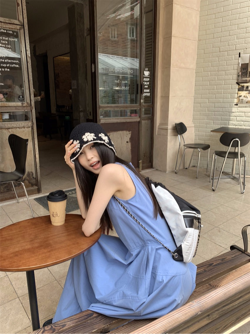 CGB9115-120B 復古設計感繭型無袖長款背心連衣裙