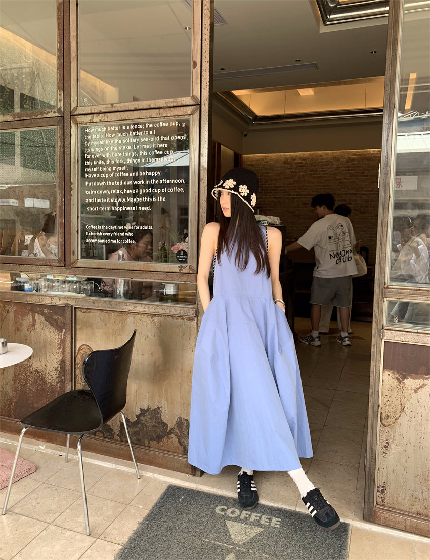 CGB9115-120B 復古設計感繭型無袖長款背心連衣裙