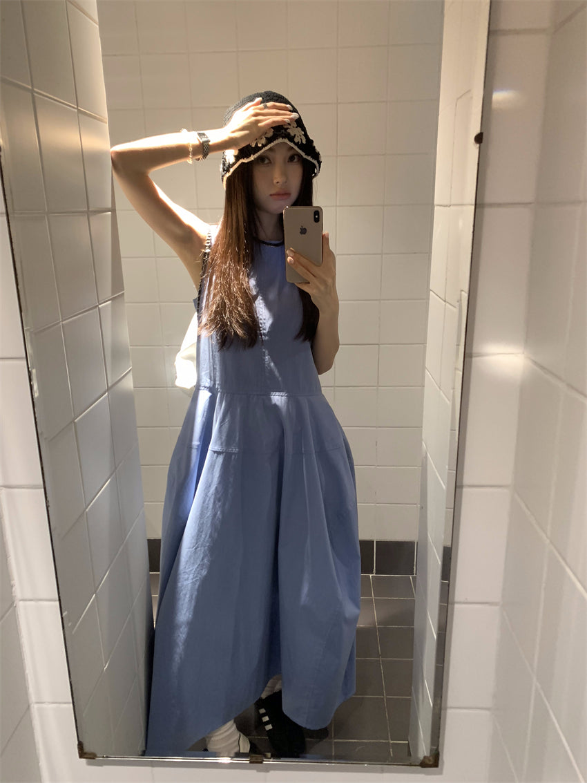 CGB9115-120B 復古設計感繭型無袖長款背心連衣裙