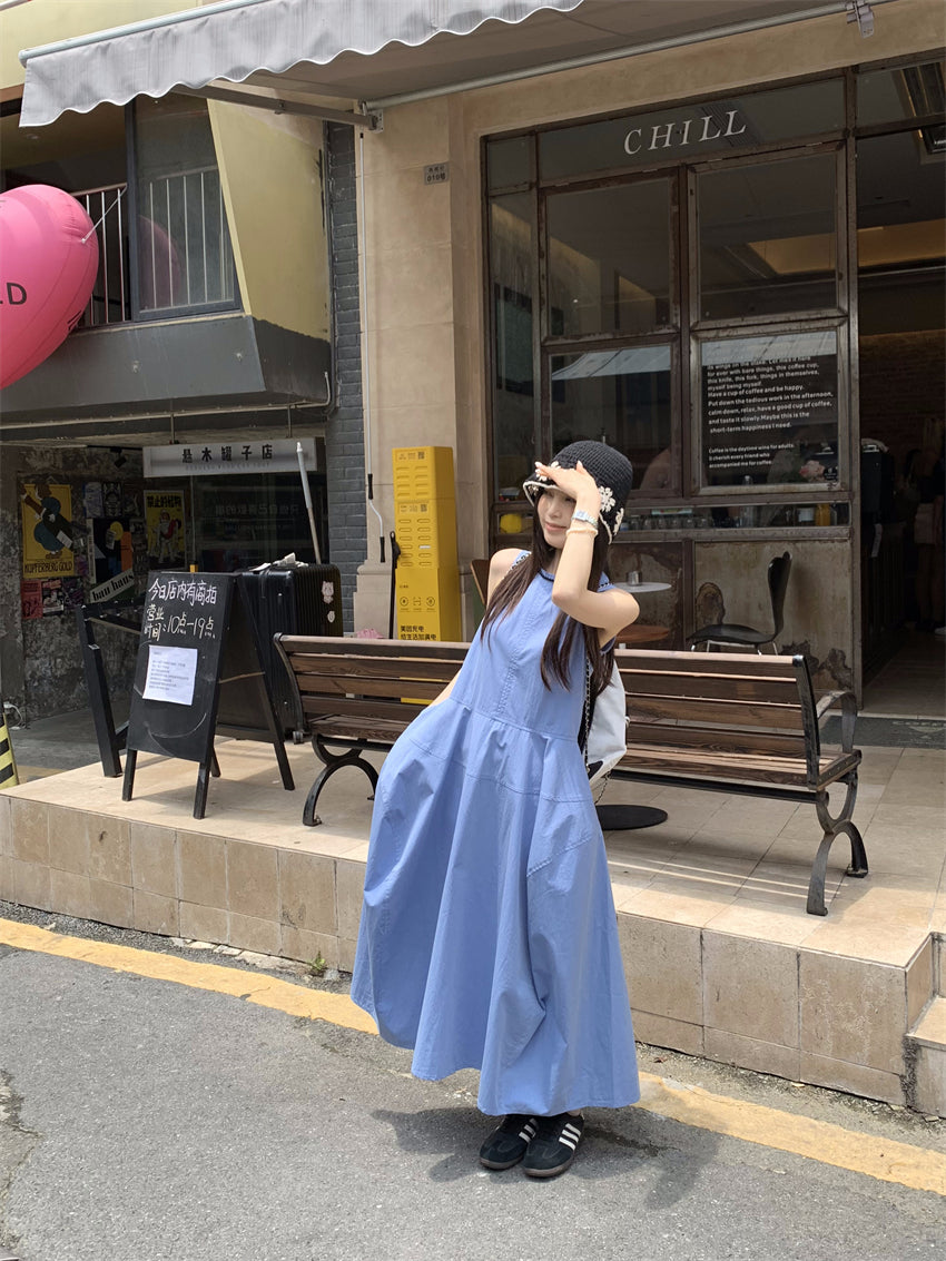 CGB9115-120B 復古設計感繭型無袖長款背心連衣裙