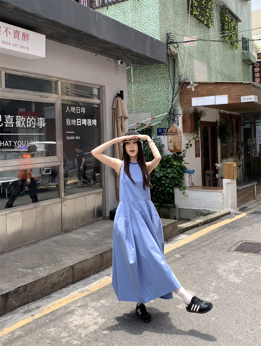 CGB9115-120B 復古設計感繭型無袖長款背心連衣裙