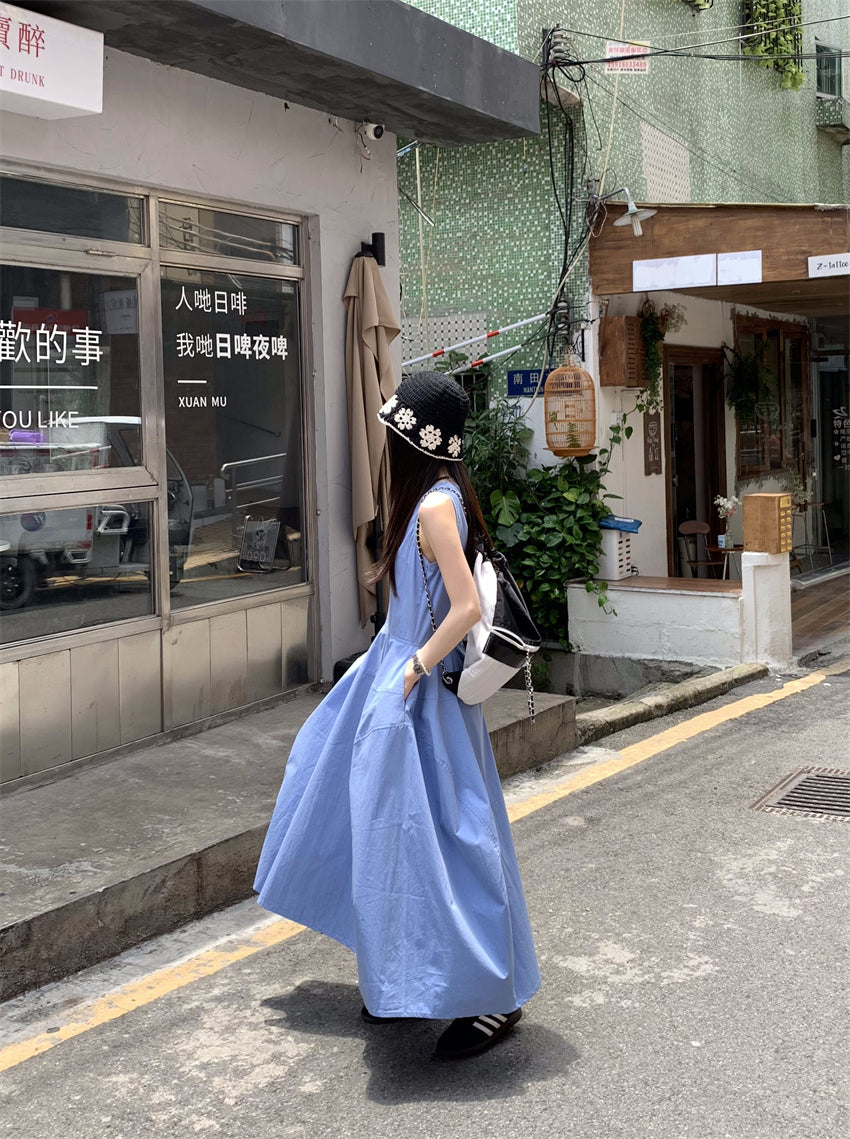 CGB9115-120B 復古設計感繭型無袖長款背心連衣裙