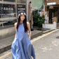 CGB9115-120B 復古設計感繭型無袖長款背心連衣裙