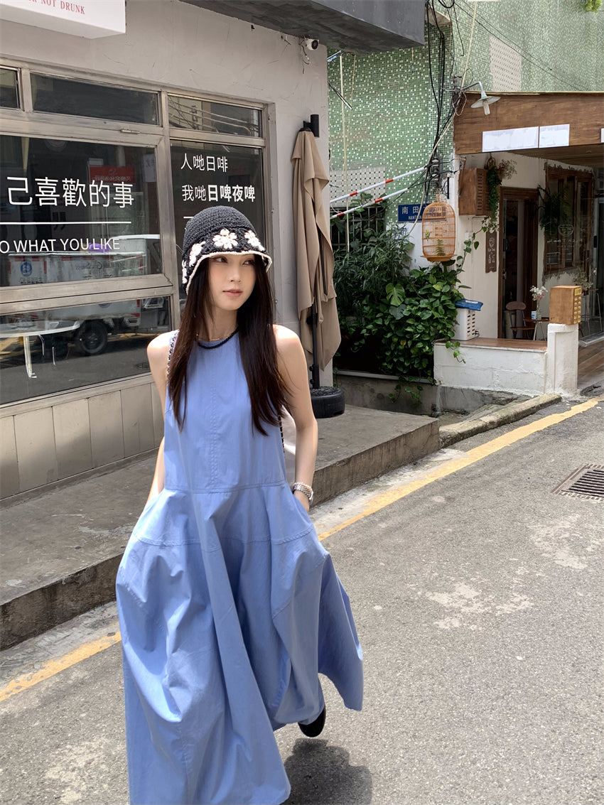 CGB9115-120B 復古設計感繭型無袖長款背心連衣裙