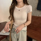 CGE2603-56B 春夏韓版圓領氣質坑條百搭輕薄針織短袖上衣(4色)