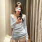 CGD62223-36H 藍色U領修身長袖T恤夏季薄款百搭上衣(5色)