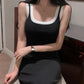 CGB8051-36H 夏秋新款氣質U領撞色修身顯身材中長款包臀吊帶連衣裙(2色)