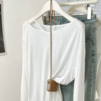 CGD07175-3-42B 夏季開叉露肩防曬寬鬆薄款長袖T恤(2色)